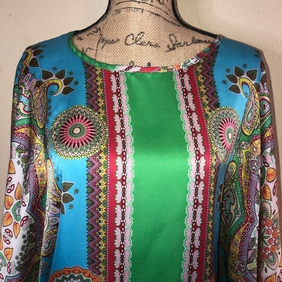 Ivy Jane Green Silky Feel Kimono/Scarf Blouse with Drawstring Blouse Size M - Picture 3 of 10